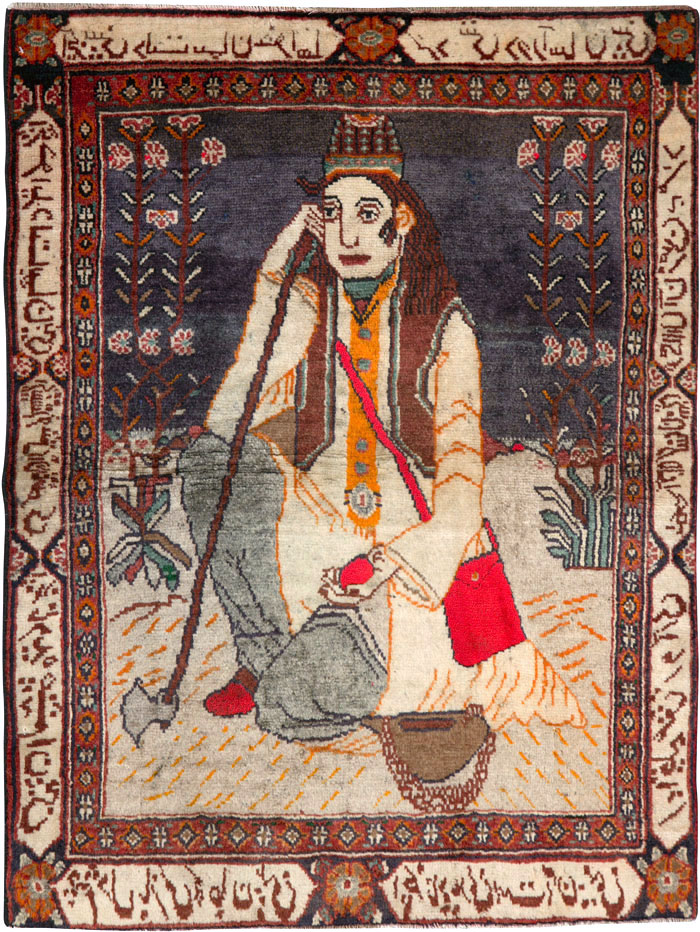 Antique Persian Malayer Pictorial Rug, No.25612 - Gsblank