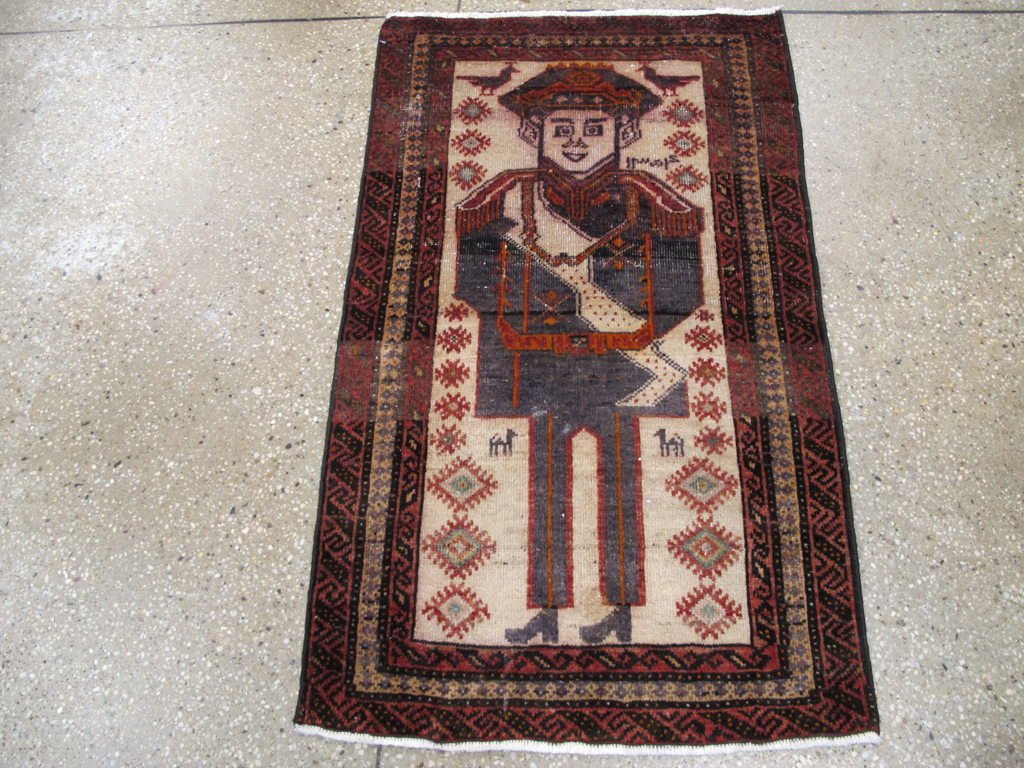 Vintage Persian Pictorial Baluch Rug, No.25616 - Gsblank