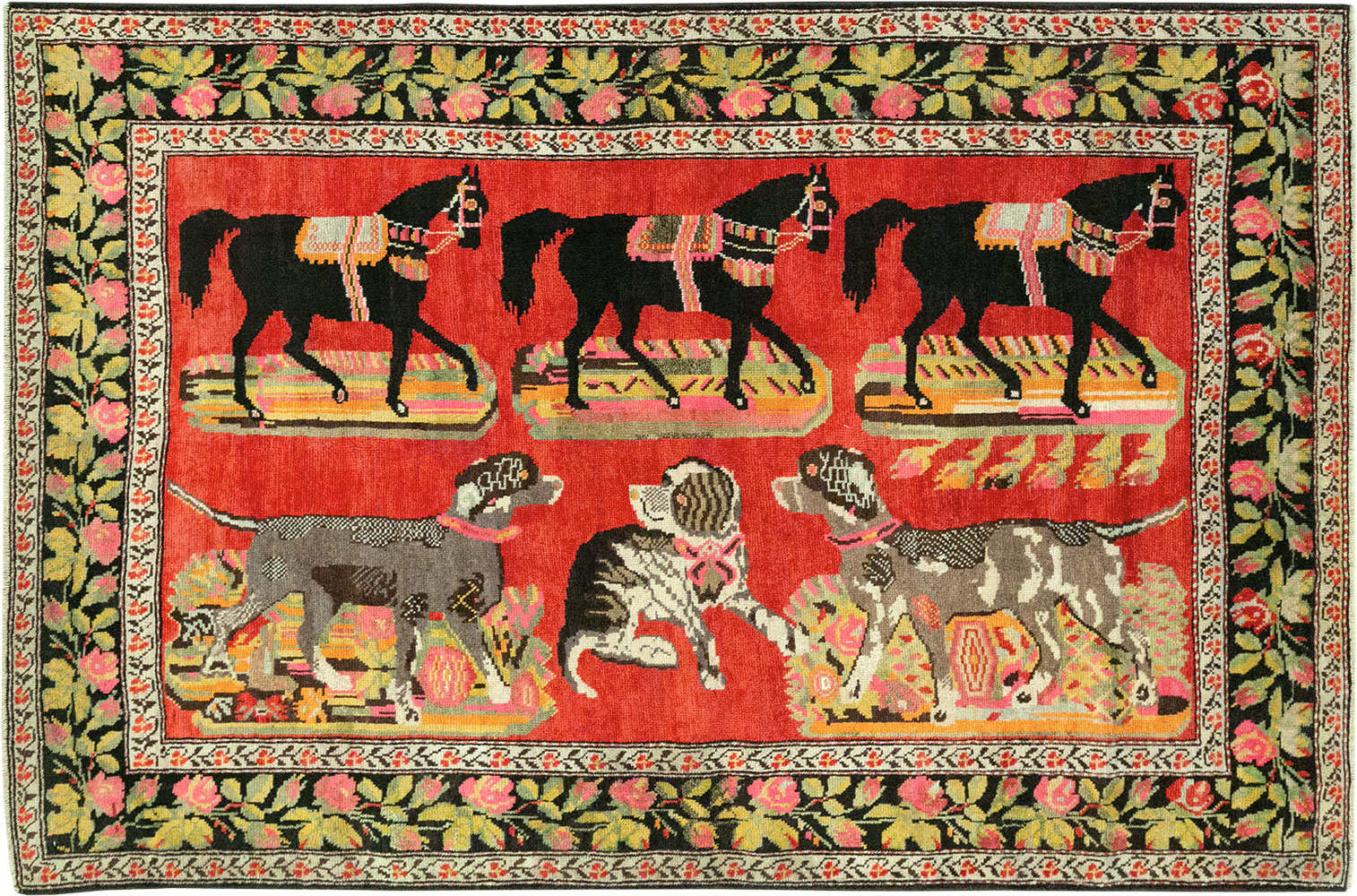 Vintage Caucasian Karabagh Pictorial Accent Rug, No.25651 - Gsblank