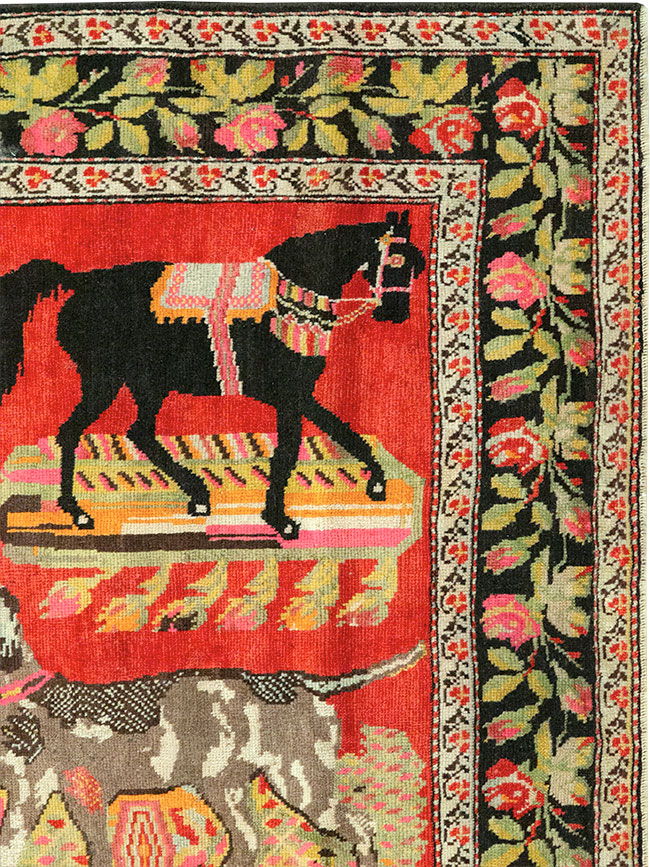 Vintage Caucasian Karabagh Pictorial Accent Rug, No.25651 - Gsblank