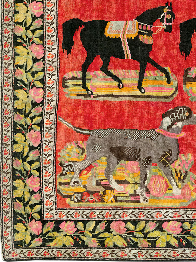 Vintage Caucasian Karabagh Pictorial Accent Rug, No.25651 - Gsblank