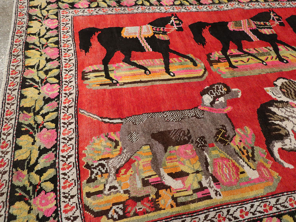 Vintage Caucasian Karabagh Pictorial Accent Rug, No.25651 - Gsblank