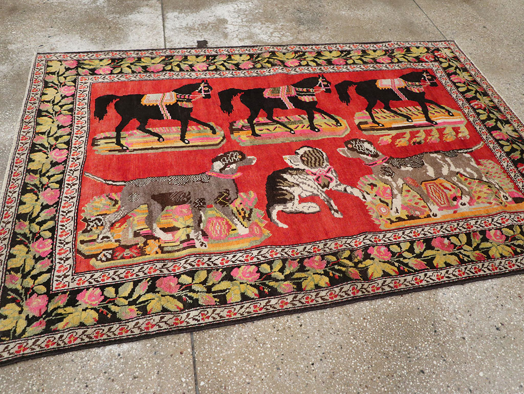 Vintage Caucasian Karabagh Pictorial Accent Rug, No.25651 - Gsblank