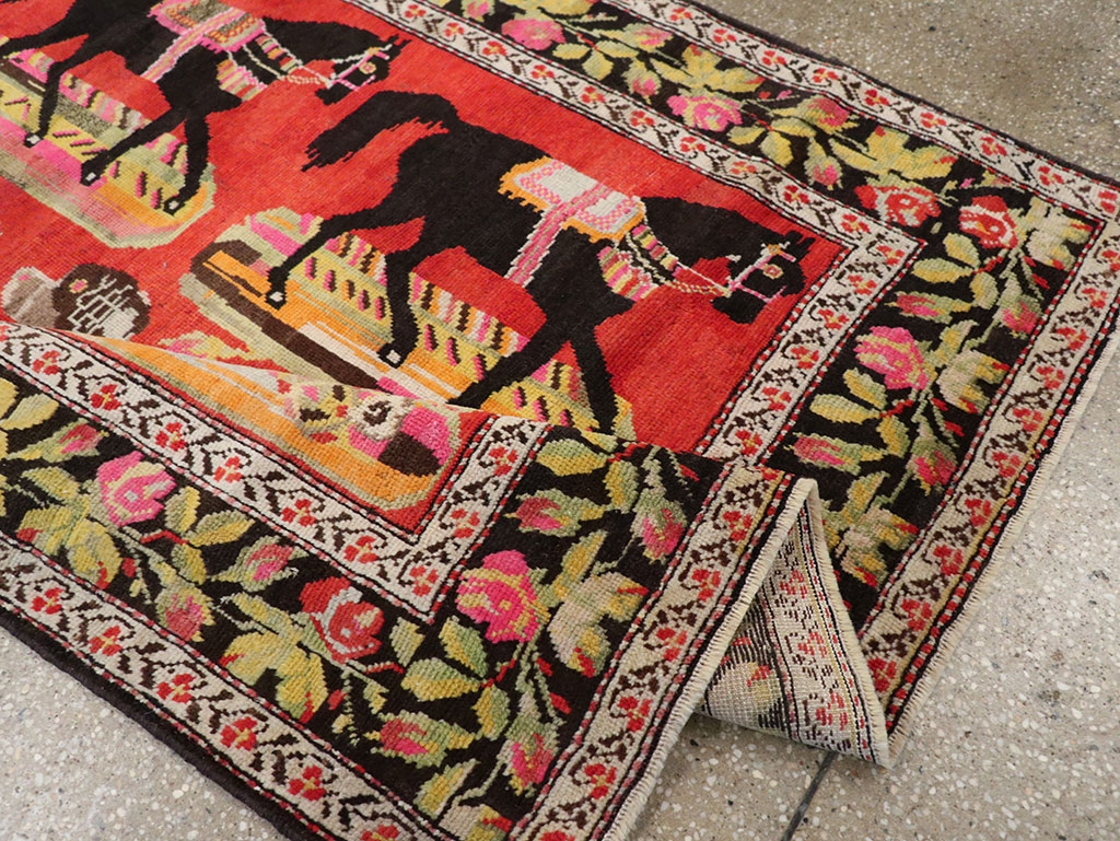 Vintage Caucasian Karabagh Pictorial Accent Rug, No.25651 - Gsblank