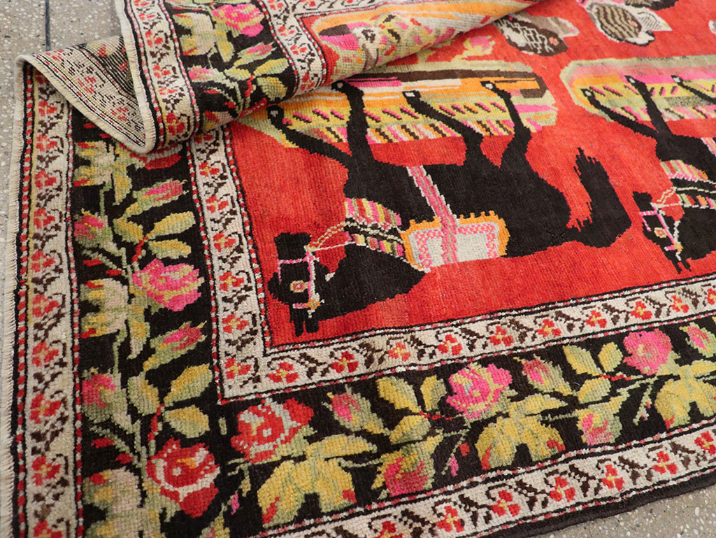 Vintage Caucasian Karabagh Pictorial Accent Rug, No.25651 - Gsblank