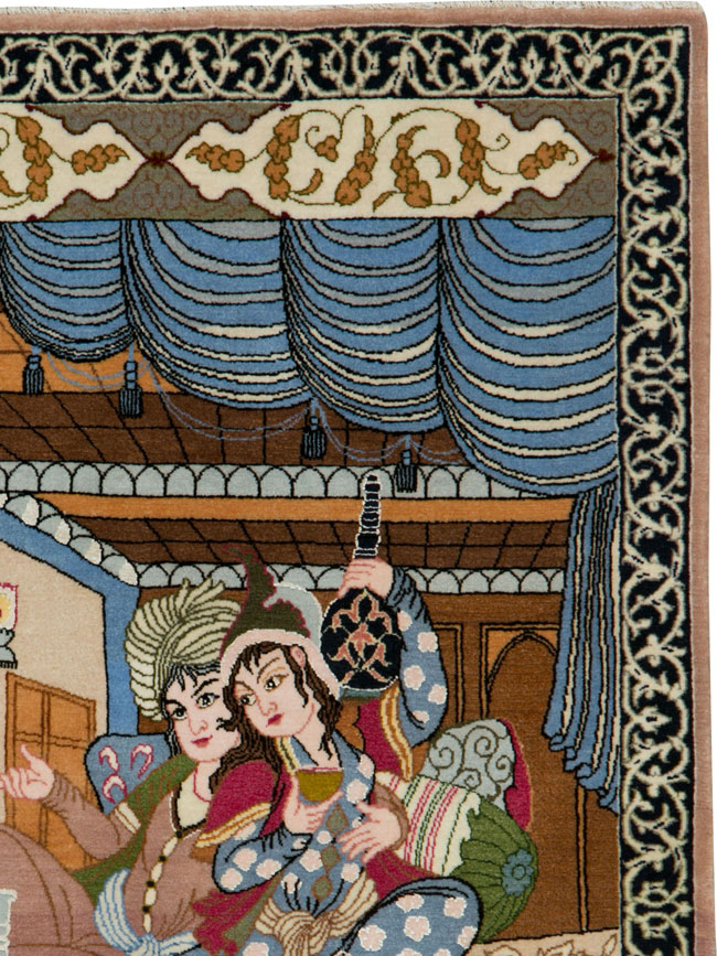 Vintage Persian Isfahan Pictorial Rug, No.25669 - Gsblank