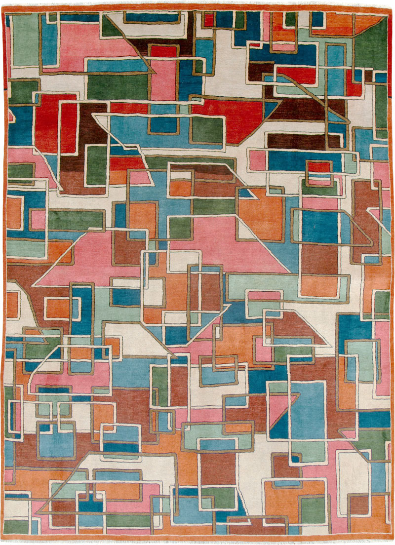 Vintage Persian Sarouk Art Deco Carpet, No.25672 - Gsblank