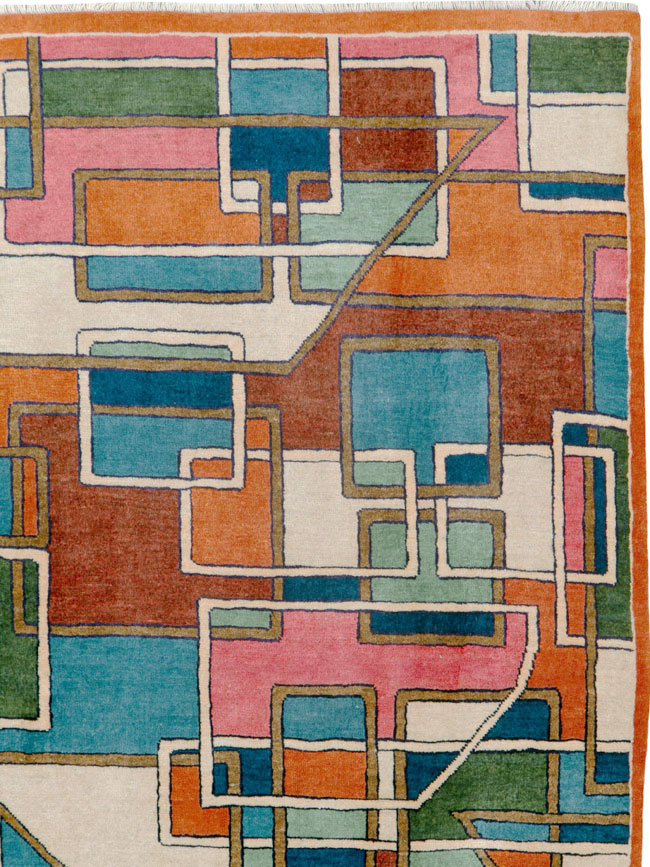 Vintage Persian Sarouk Art Deco Carpet, No.25672 - Gsblank