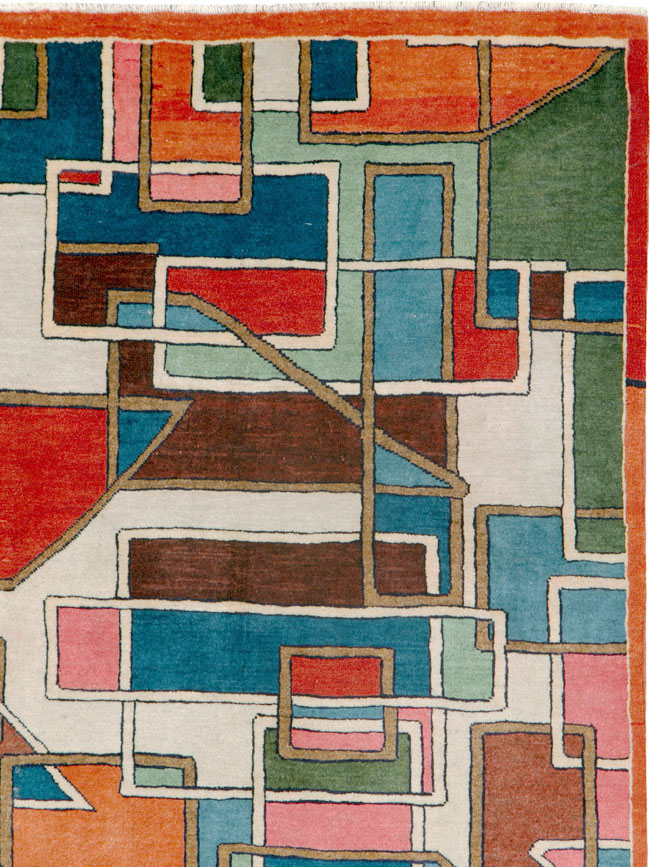 Vintage Persian Sarouk Art Deco Carpet, No.25672 - Gsblank