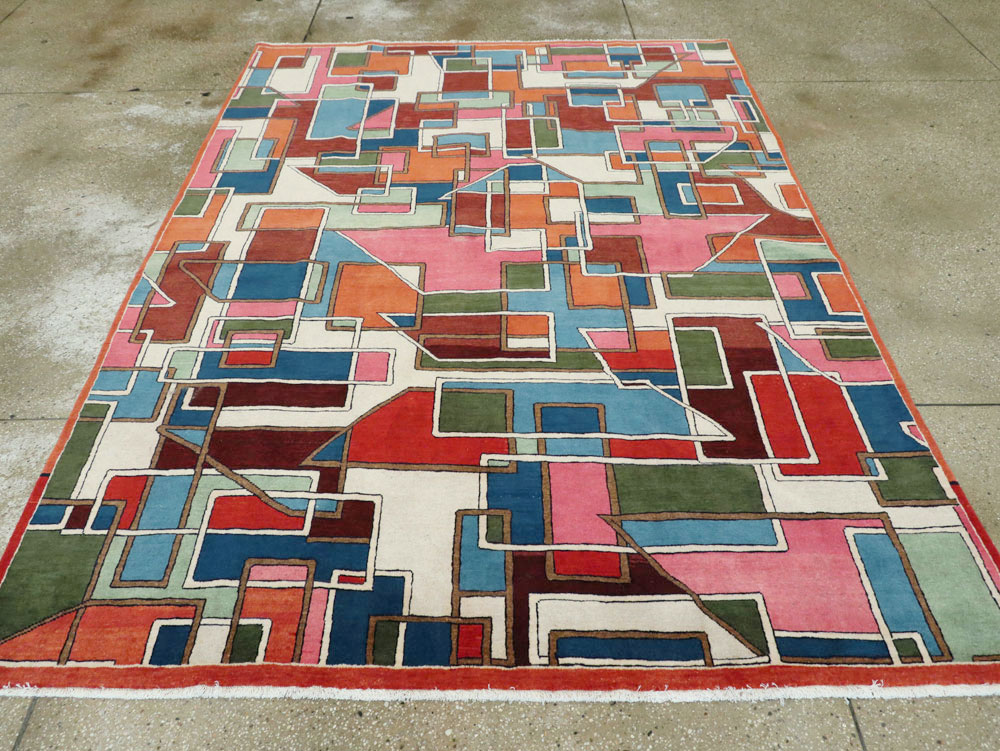 Vintage Persian Sarouk Art Deco Carpet, No.25672 - Gsblank