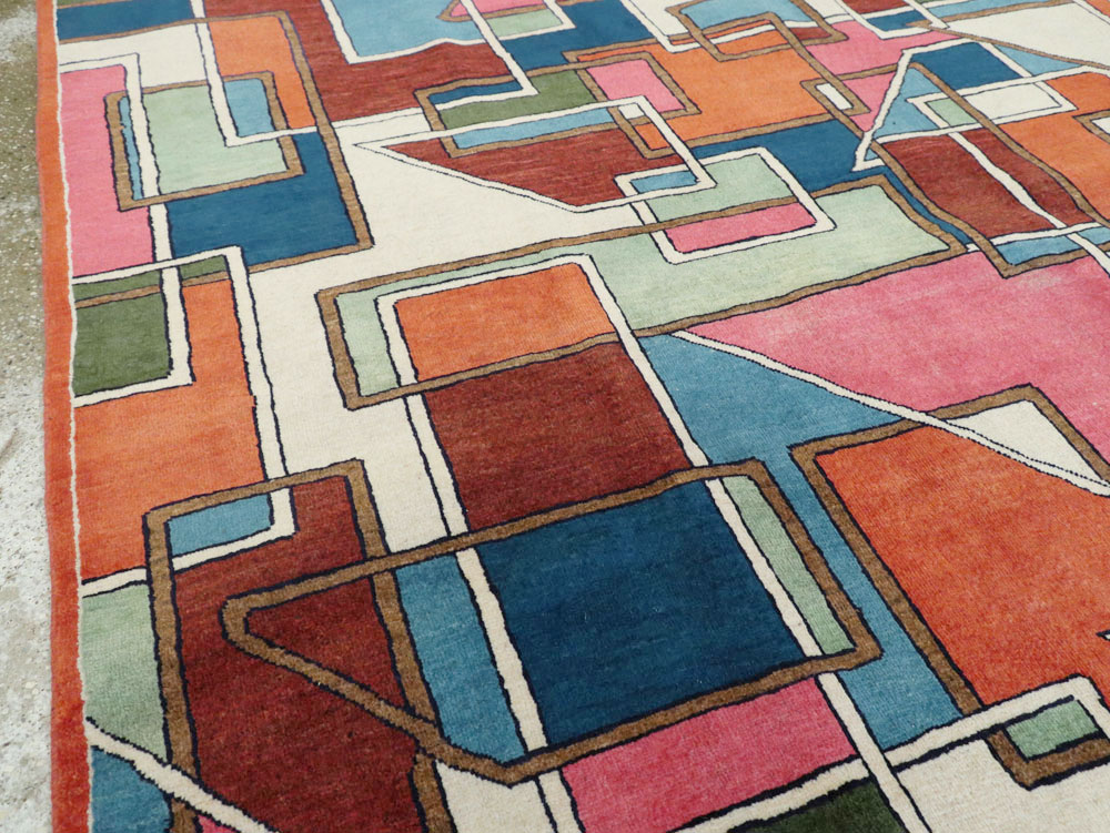 Vintage Persian Sarouk Art Deco Carpet, No.25672 - Gsblank