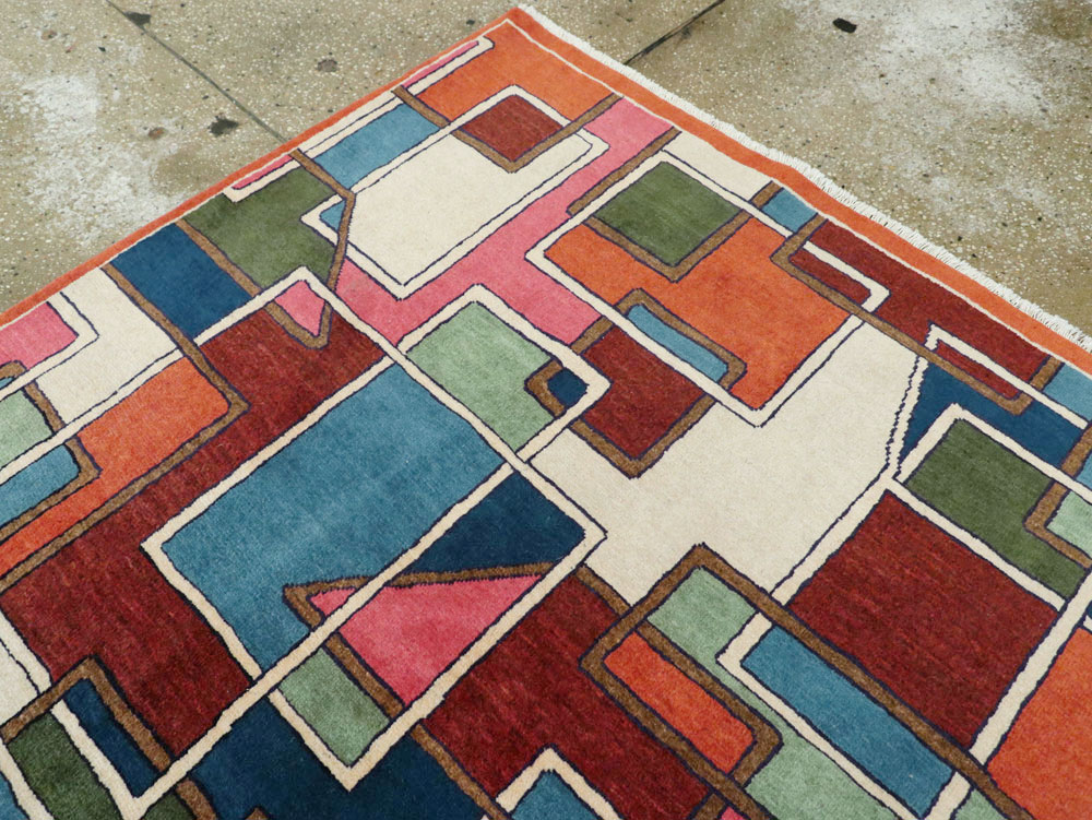 Vintage Persian Sarouk Art Deco Carpet, No.25672 - Gsblank