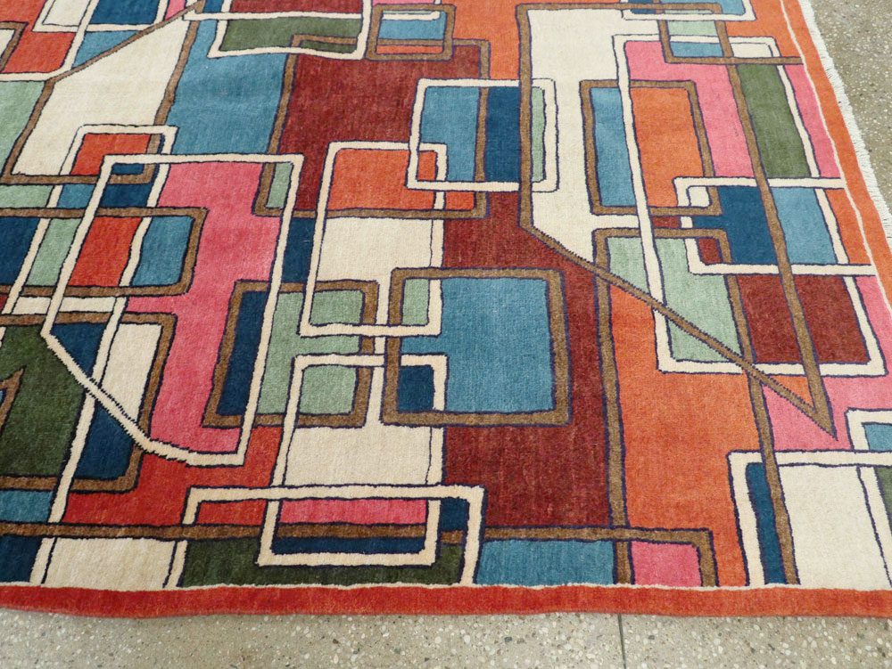 Vintage Persian Sarouk Art Deco Carpet, No.25672 - Gsblank