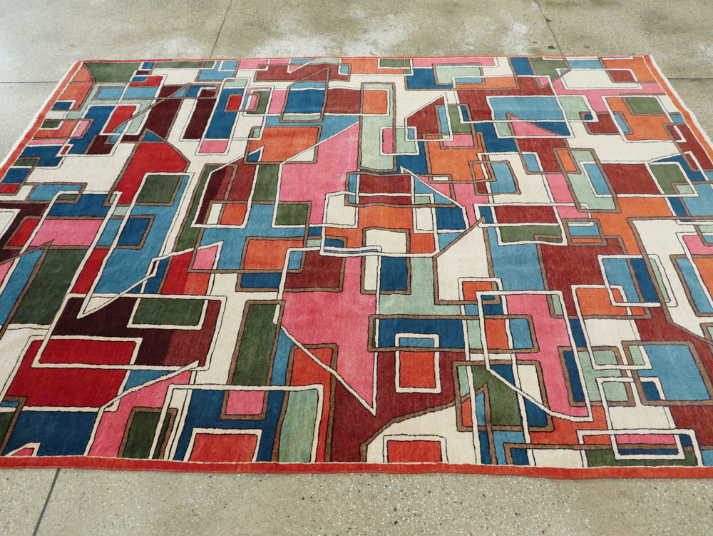 Vintage Persian Sarouk Art Deco Carpet, No.25672 - Gsblank