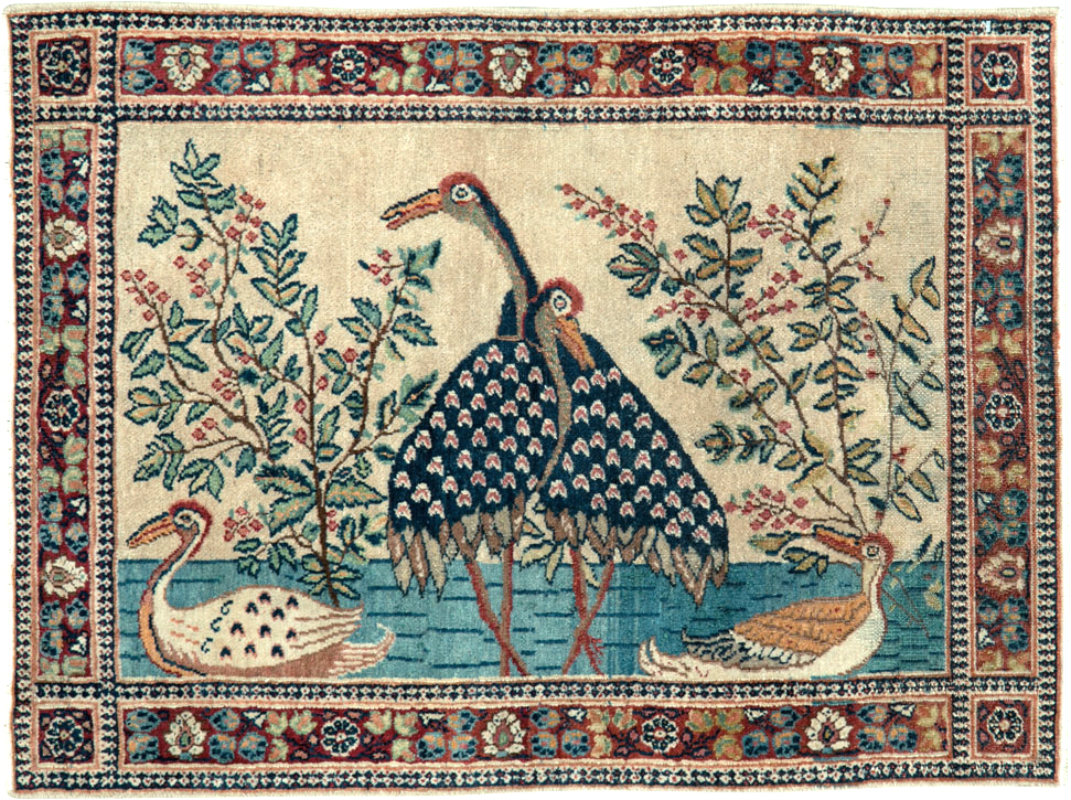 Vintage Persian Kashan Pictorial Rug, No.25674 - Gsblank