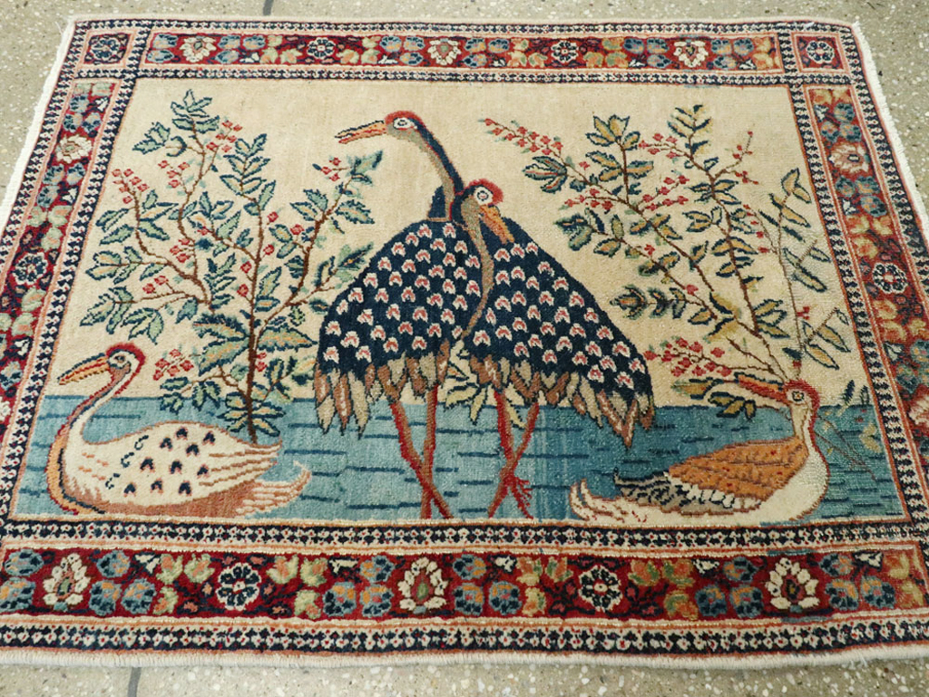 Vintage Persian Kashan Pictorial Rug, No.25674 - Gsblank