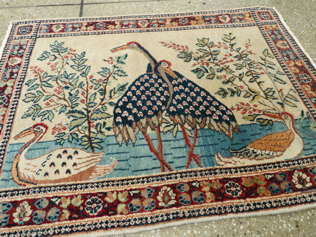 Vintage Persian Kashan Pictorial Rug, No.25674 - Gsblank