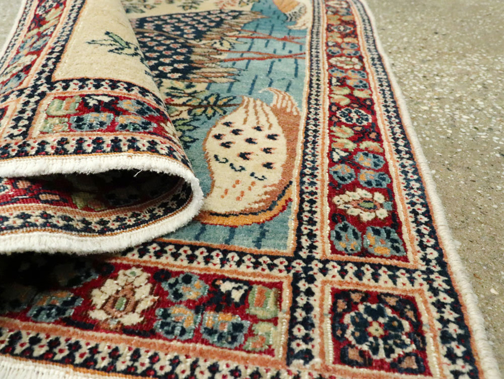 Vintage Persian Kashan Pictorial Rug, No.25674 - Gsblank