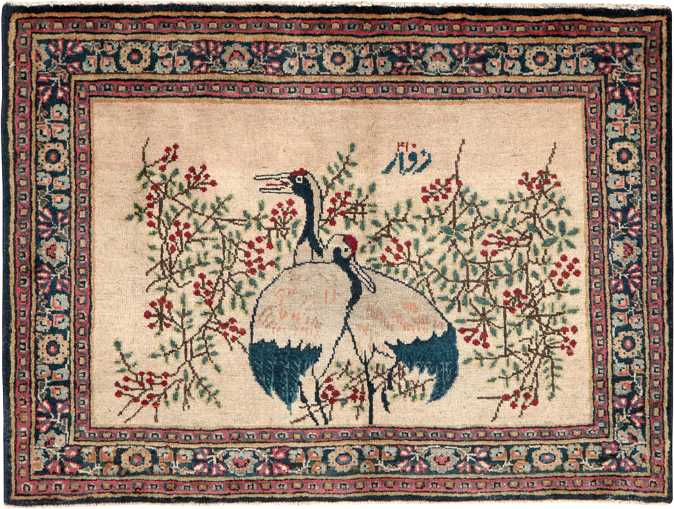 Vintage Persian Kashan Pictorial Rug, No.25675 - Gsblank