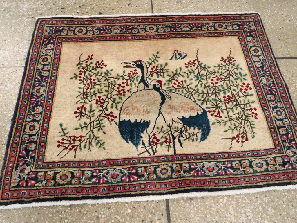 Vintage Persian Kashan Pictorial Rug, No.25675 - Gsblank