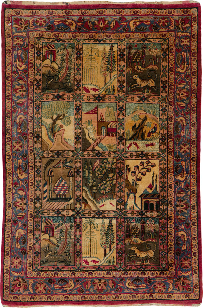 Antique Persian Kashan Silk Pictorial Rug, No.25682 - Gsblank
