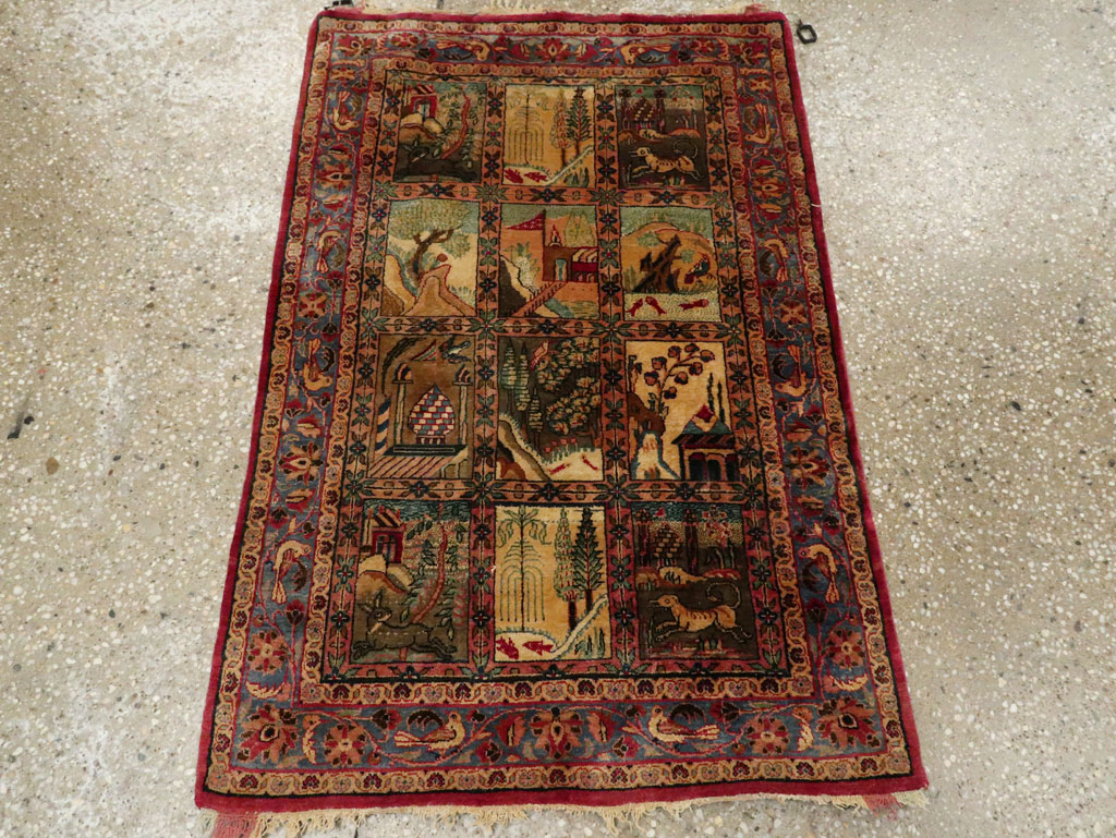 Antique Persian Kashan Silk Pictorial Rug, No.25682 - Gsblank