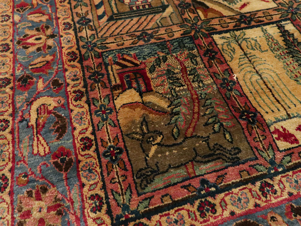 Antique Persian Kashan Silk Pictorial Rug, No.25682 - Gsblank