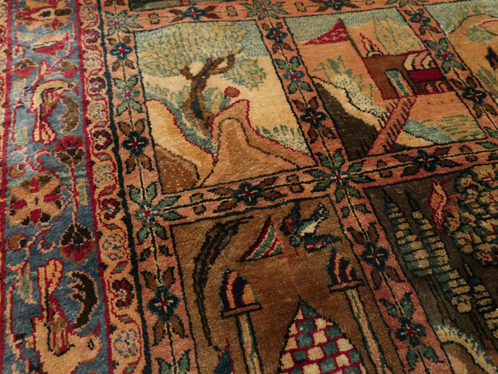 Antique Persian Kashan Silk Pictorial Rug, No.25682 - Gsblank