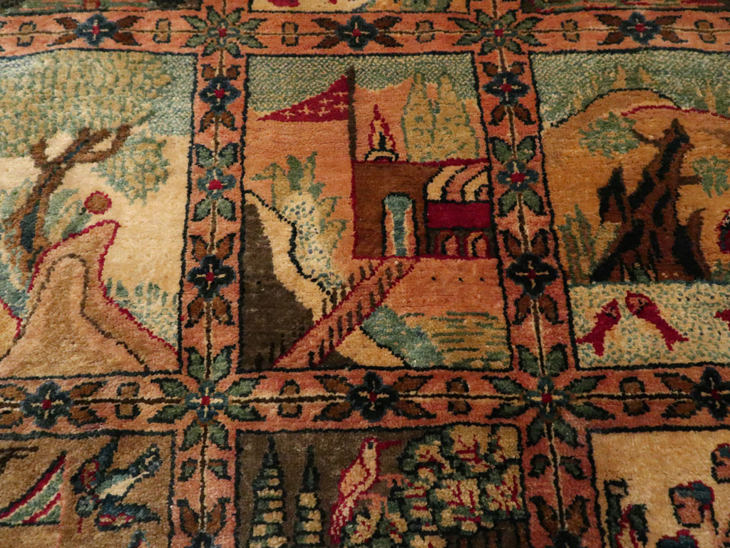 Antique Persian Kashan Silk Pictorial Rug, No.25682 - Gsblank