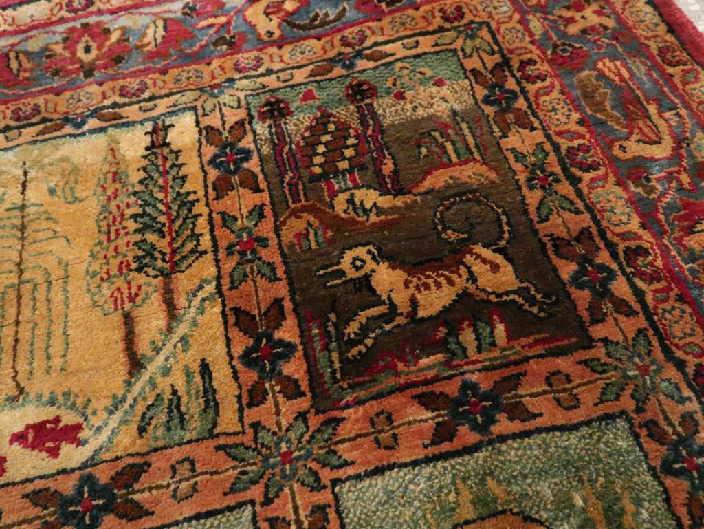 Antique Persian Kashan Silk Pictorial Rug, No.25682 - Gsblank