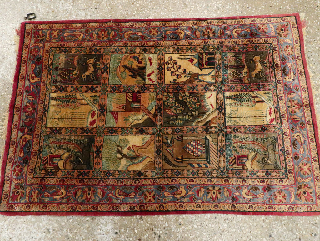 Antique Persian Kashan Silk Pictorial Rug, No.25682 - Gsblank