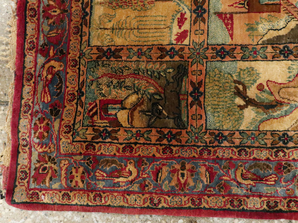 Antique Persian Kashan Silk Pictorial Rug, No.25682 - Gsblank