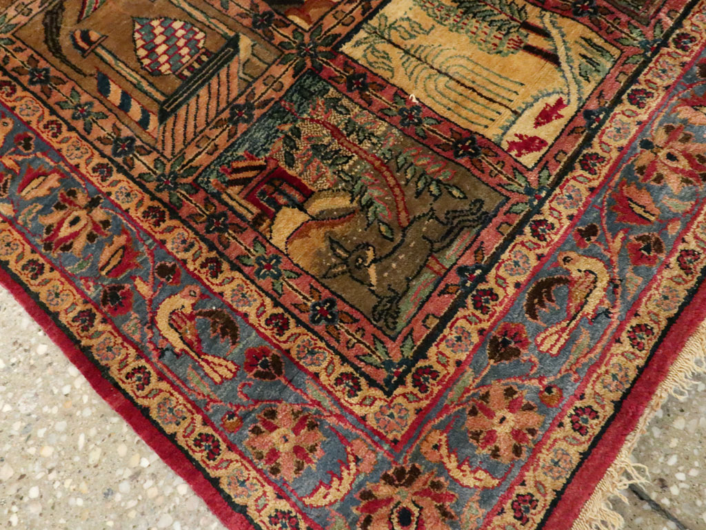 Antique Persian Kashan Silk Pictorial Rug, No.25682 - Gsblank