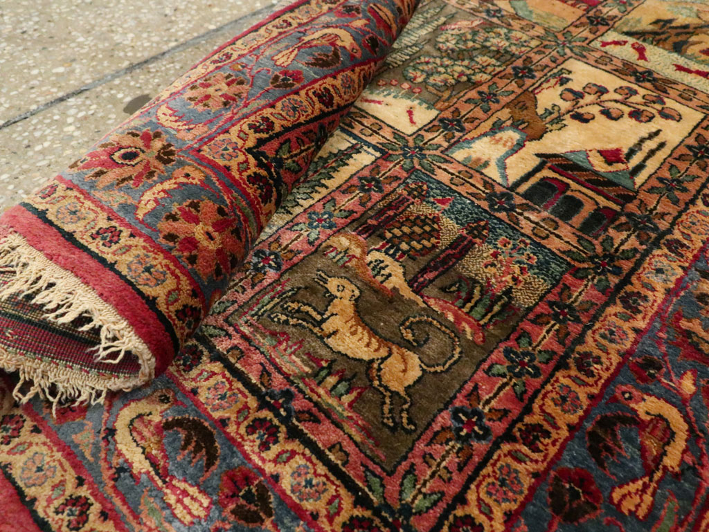 Antique Persian Kashan Silk Pictorial Rug, No.25682 - Gsblank