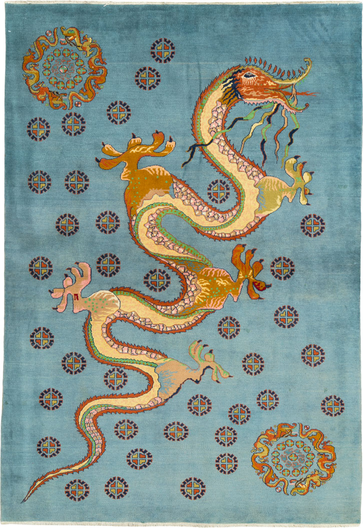 Vintage Persian Dragon Mashad Pictorial Rug, No.25698 - Gsblank