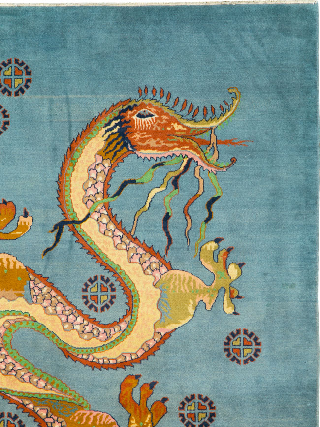 Vintage Persian Dragon Mashad Pictorial Rug, No.25698 - Gsblank