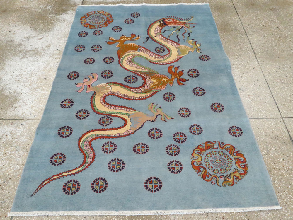 Vintage Persian Dragon Mashad Pictorial Rug, No.25698 - Gsblank