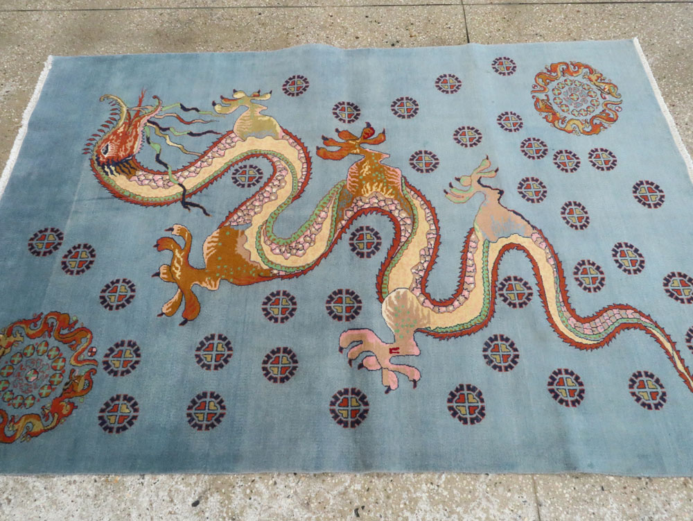 Vintage Persian Dragon Mashad Pictorial Rug, No.25698 - Gsblank