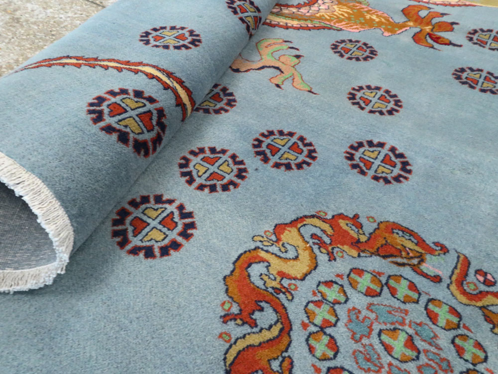 Vintage Persian Dragon Mashad Pictorial Rug, No.25698 - Gsblank