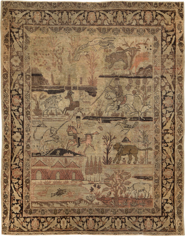 Antique Persian Pictorial Tabriz Rug, No.25828 - Gsblank