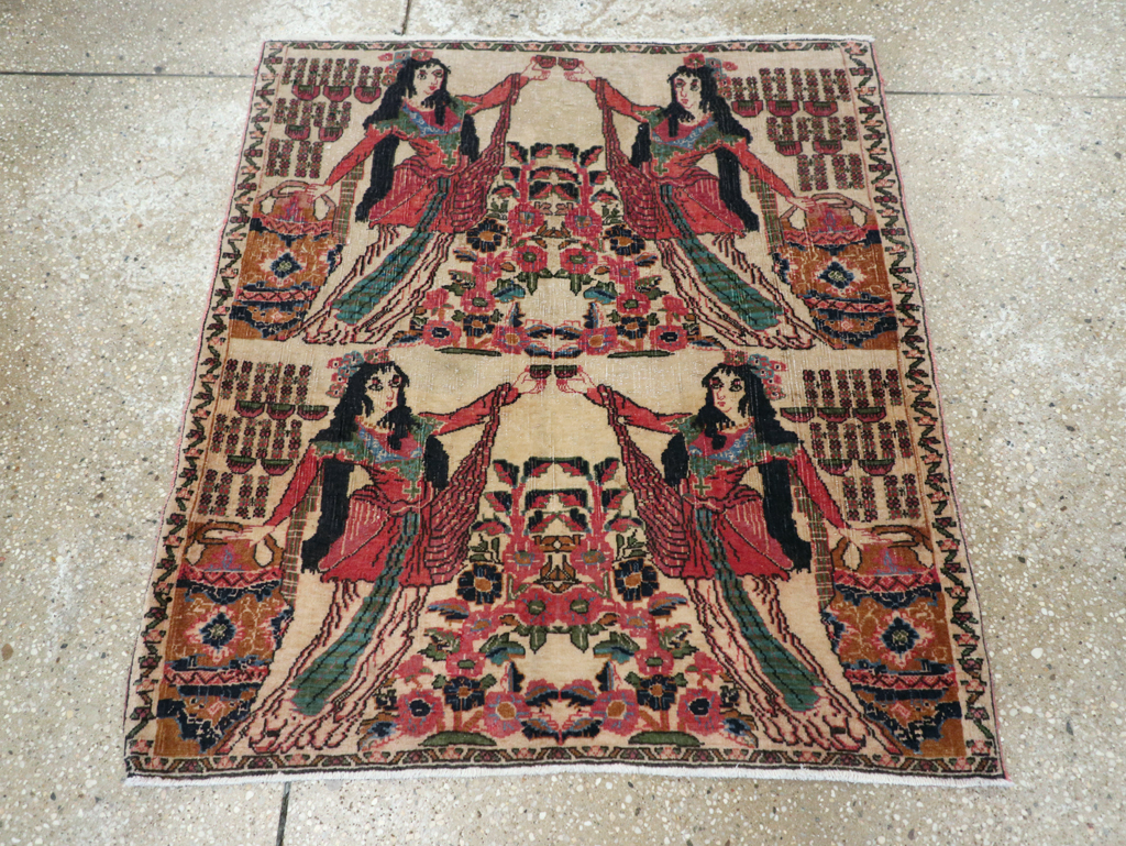 Vintage Persian Tabriz Pictorial Rug, No.25829 - Gsblank
