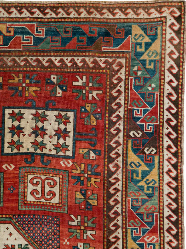 Antique Caucasian Kazak Accent Carpet, No.25858 - Gsblank