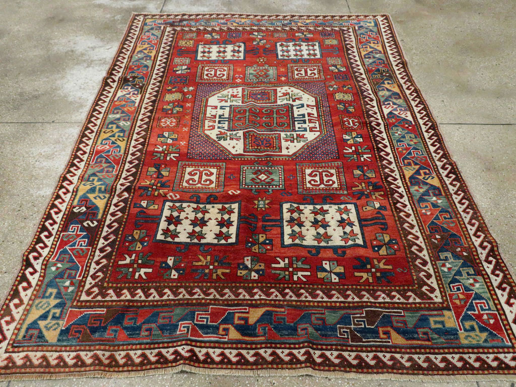 Antique Caucasian Kazak Accent Carpet, No.25858 - Gsblank