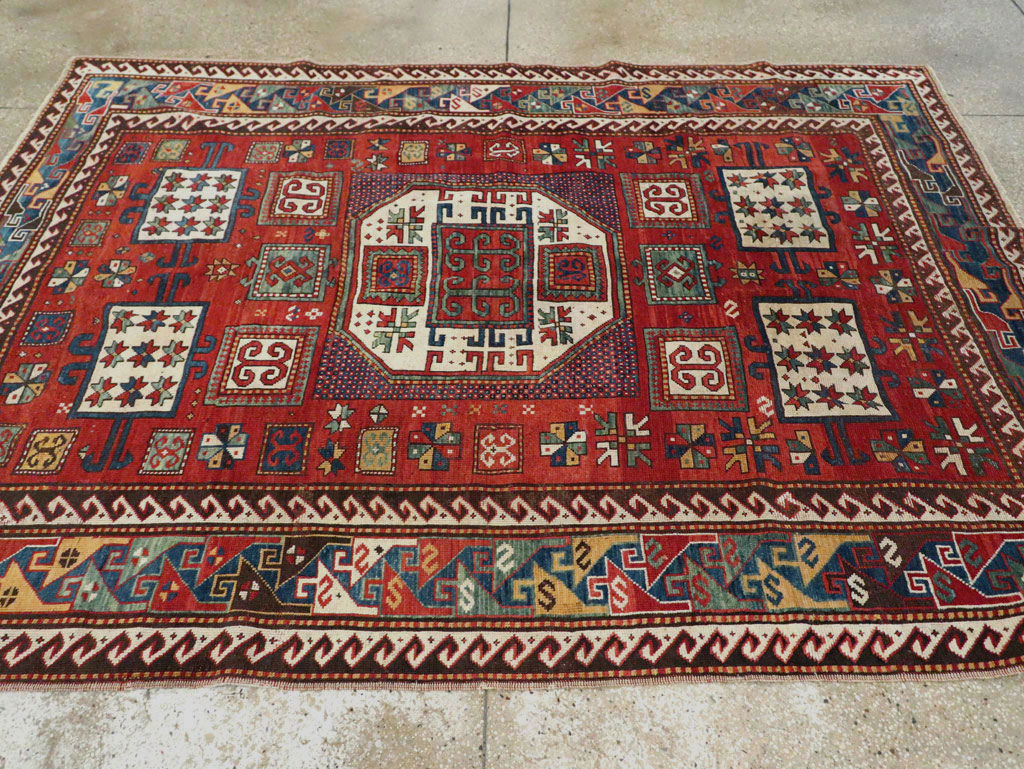 Antique Caucasian Kazak Accent Carpet, No.25858 - Gsblank