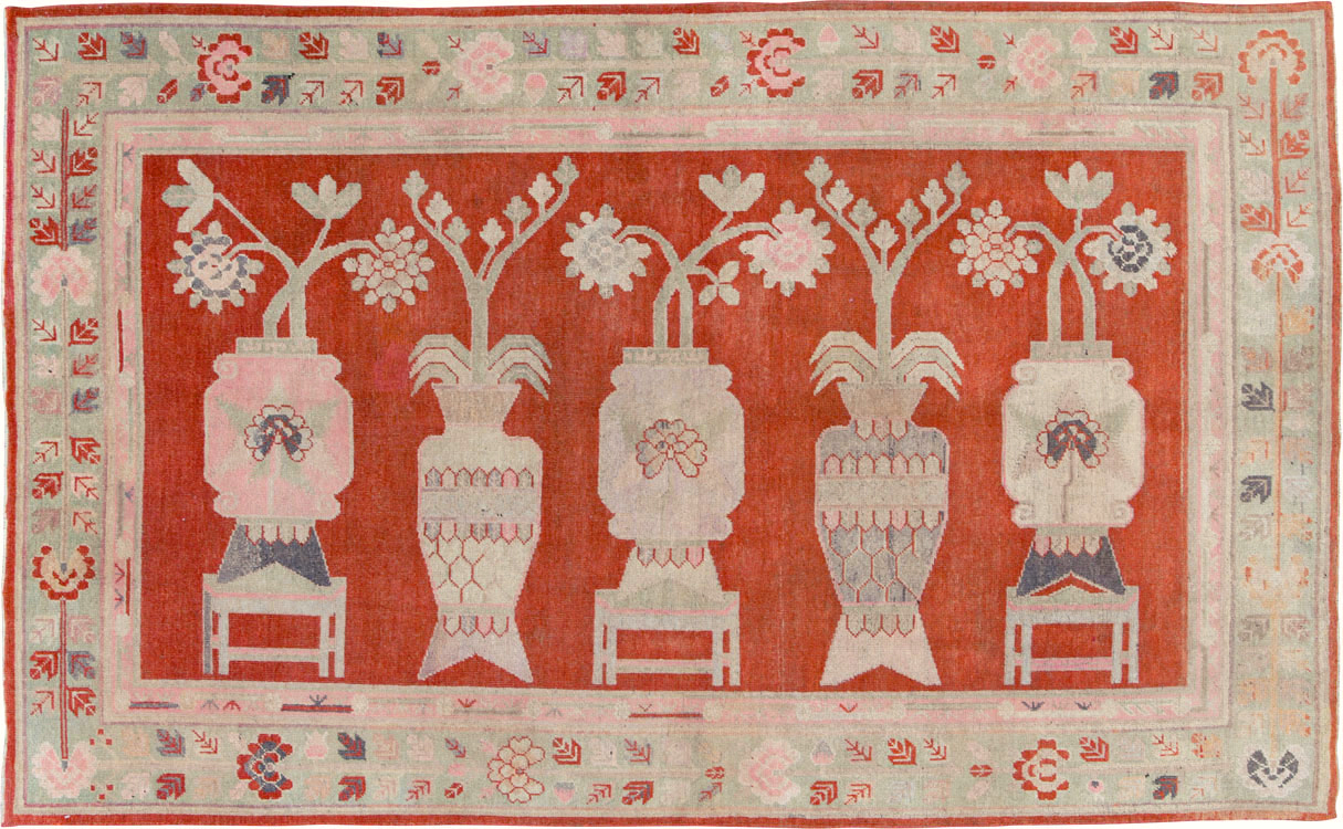 Vintage East Turkestan Khotan Pictorial Rug, No.25881 - Gsblank