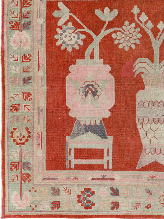 Vintage East Turkestan Khotan Pictorial Rug, No.25881 - Gsblank