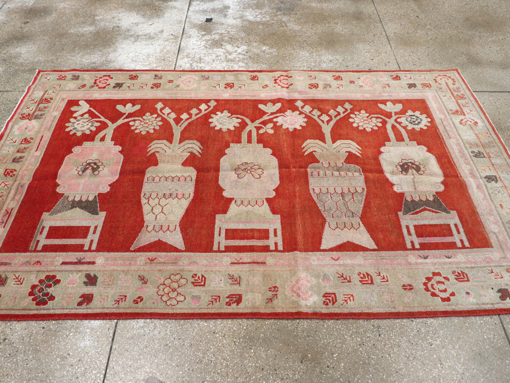 Vintage East Turkestan Khotan Pictorial Rug, No.25881 - Gsblank