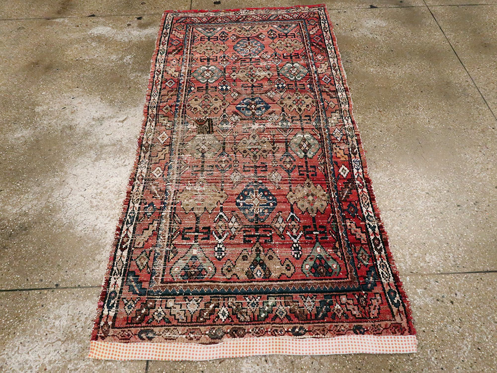 Vintage Persian Hamadan Distressed Rug, No.25928 - Gsblank