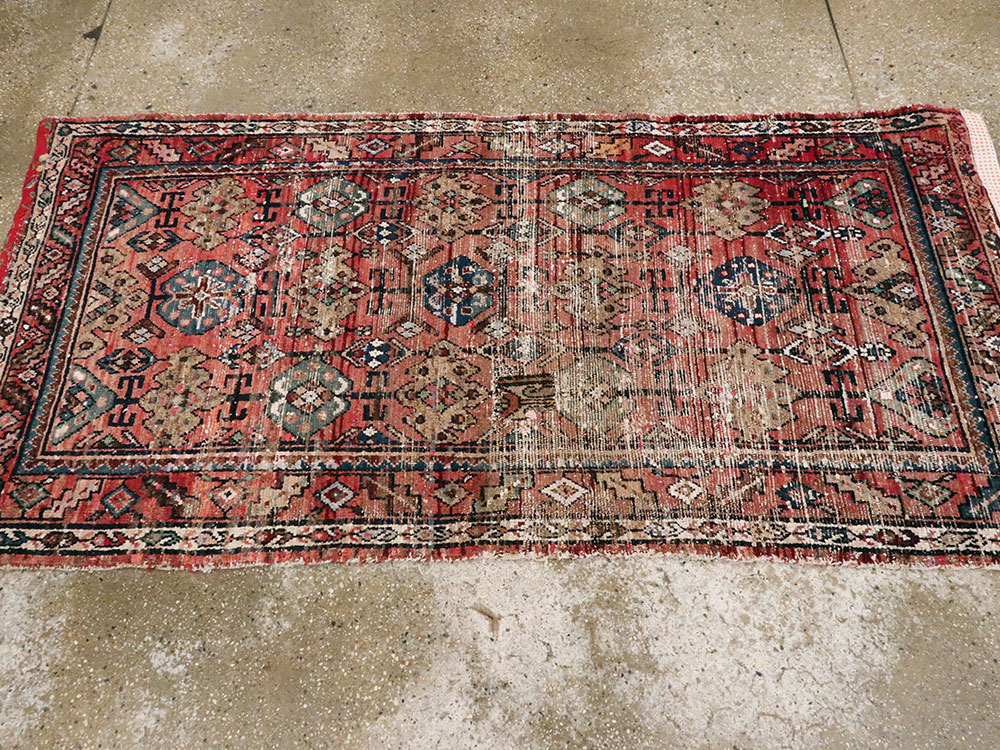 Vintage Persian Hamadan Distressed Rug, No.25928 - Gsblank