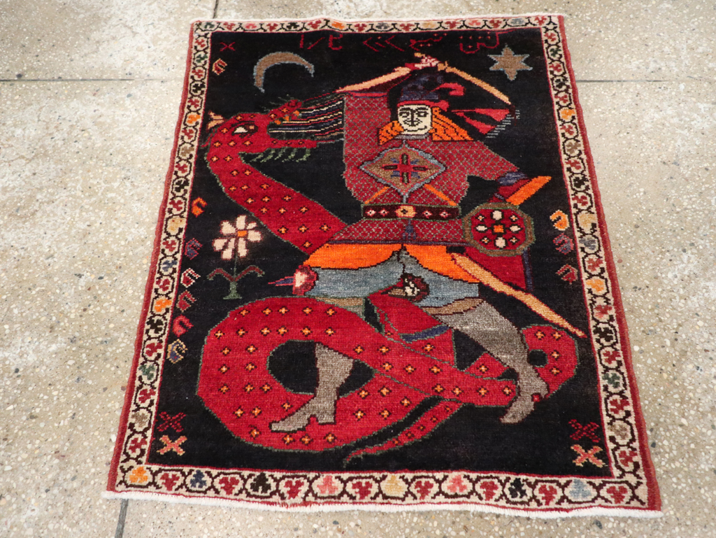 Vintage Persian Pictorial Hamadan Rug, No.25979 - Gsblank
